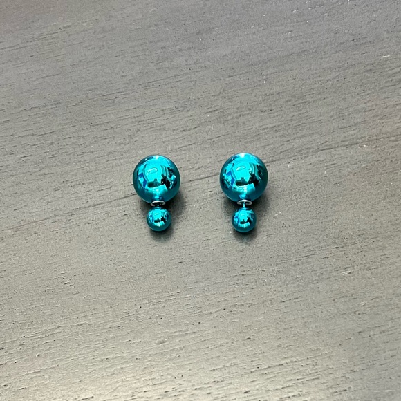Turquoise Blue Metallic Lightweight Double Sided Interchangeable Back Earrings - Picture 3 of 7